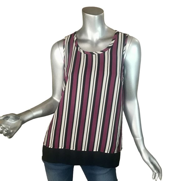 Michael Kors Small Sleeveless Tank Blouse Layered Striped Top - Picture 1 of 11